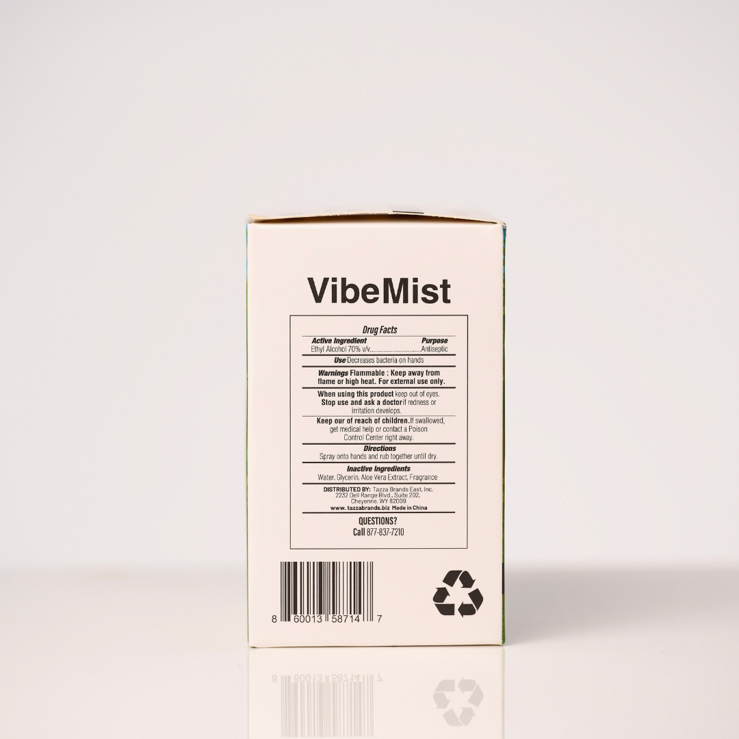 Tazza VibeMist Energizing Blend Hand Sanitizing Spray - Peppermint + Lemon - Case of 200