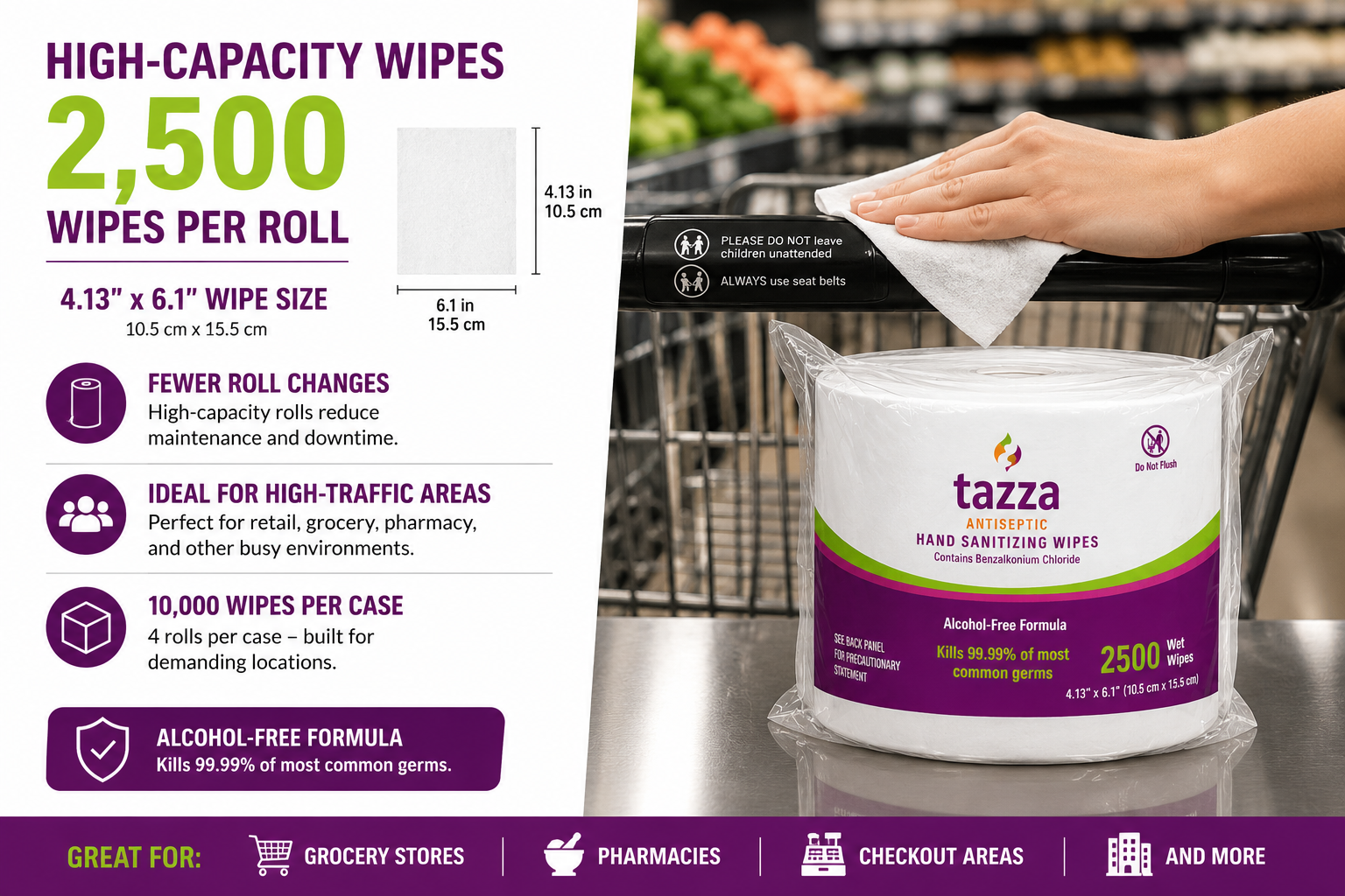 Wet Wipes - 4 x 2500 Count (10,000 Total Wipes) - Alcohol-Free, Pre-Saturated Multi-Surface Cleaning Wipes