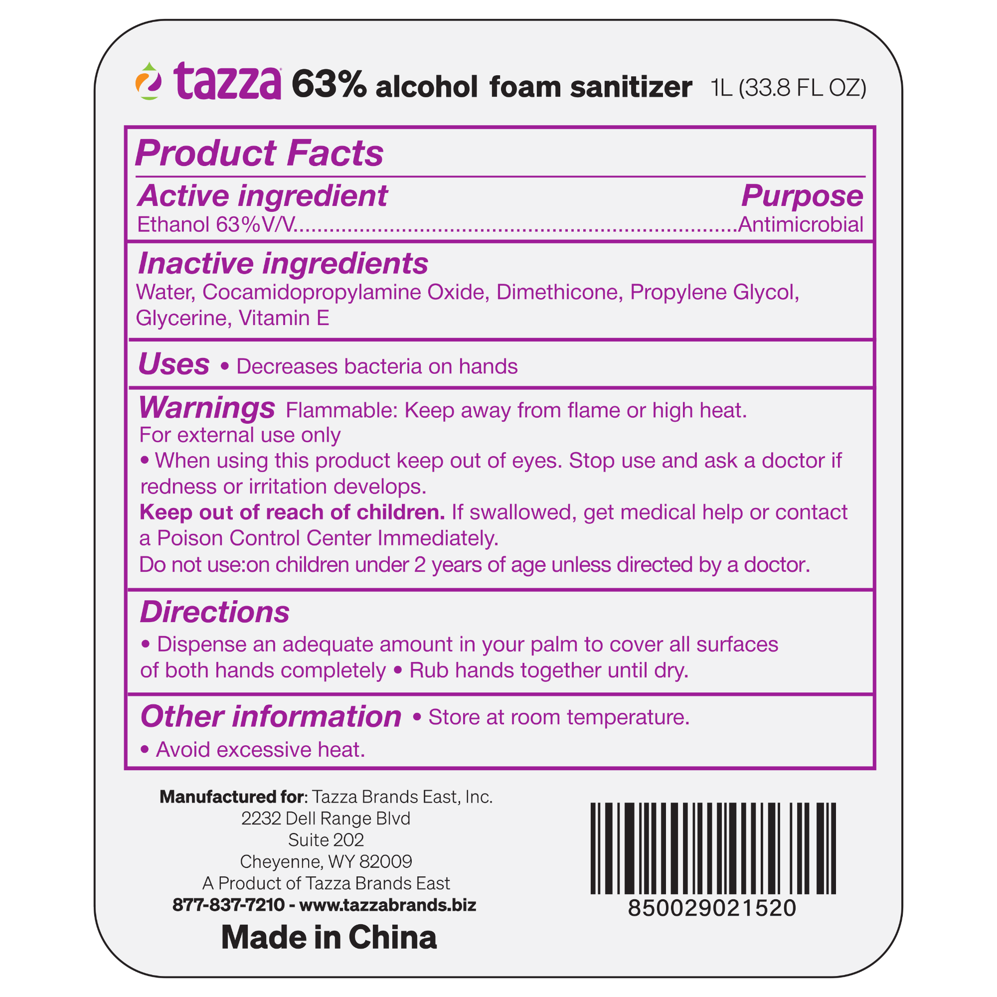 10 Liter Alcohol Hand Sanitizer Refill (10 x 1L, 25000 pumps total) for Tazza Dispensers