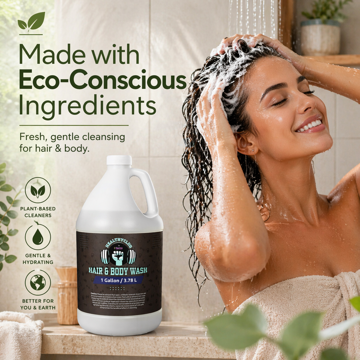 Hair & Body Wash, 4 x 1 Gallon, Commercial Body Wash for Gyms, Locker Rooms, Hotels & Fitness Centers