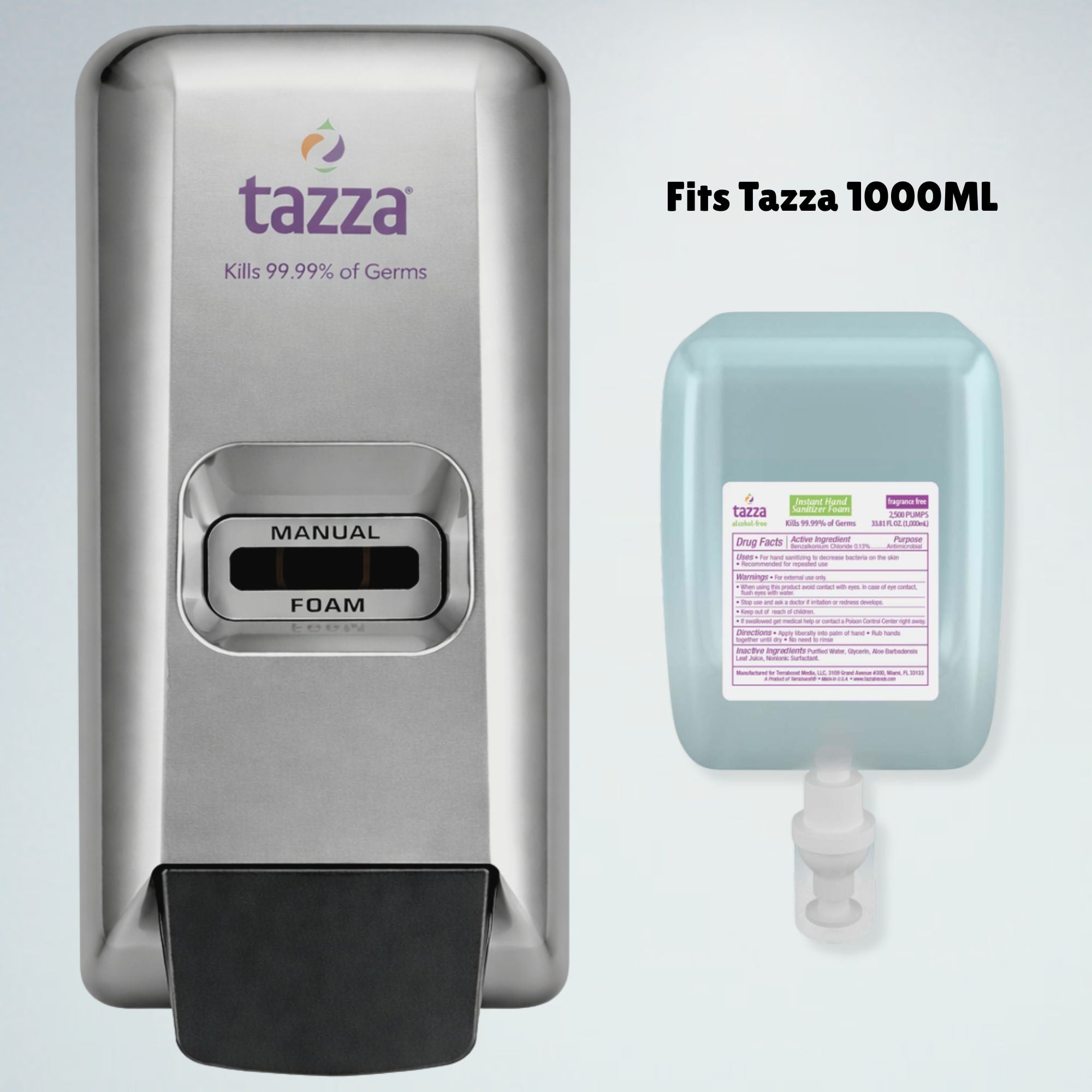 2 Liter Non-Alcohol Hand Sanitizer Refill (2 x 1L, 5000 pumps total) for Tazza Dispensers