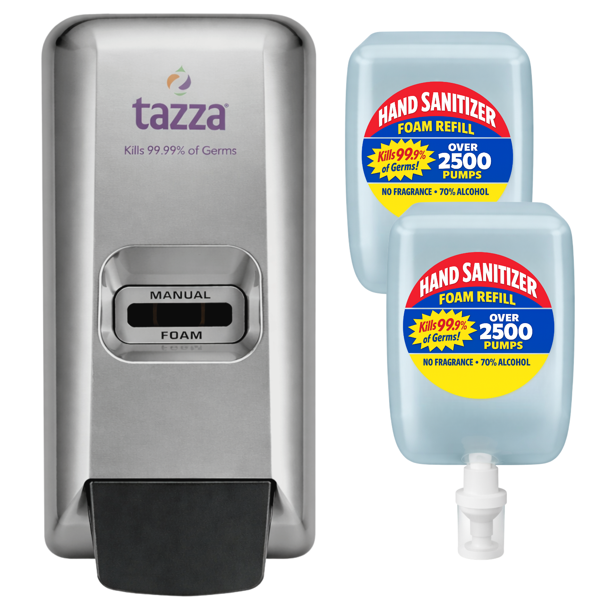 Bundle: 2 x 1 Liter Alcohol Sanitizer (5000 Total pumps) Refill and Manual Press Dispenser