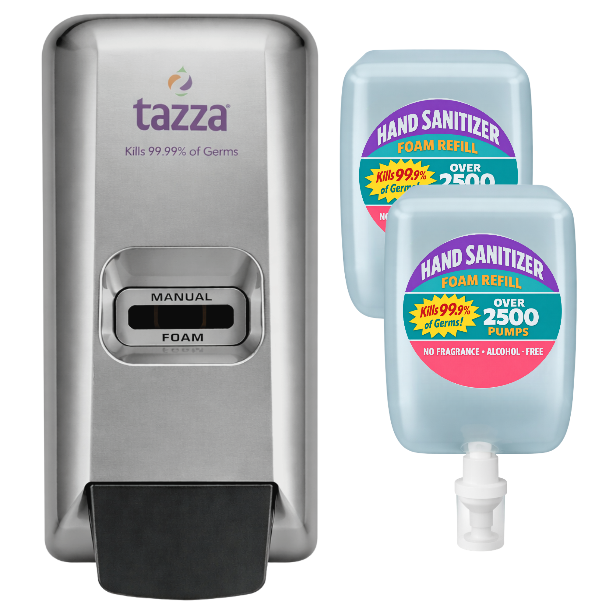 Bundle: 2 x 1 Liter Non-Alcohol Sanitizer (5000 Total pumps) Refill and Manual Press Dispenser