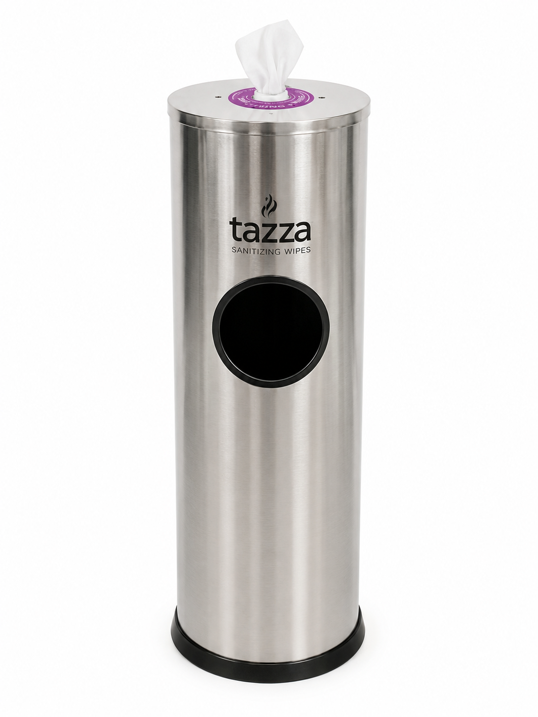 Tazza Stainless Steel Cylinder Wipe Dispenser – Commercial Floor Stand with Built-In Trash Can