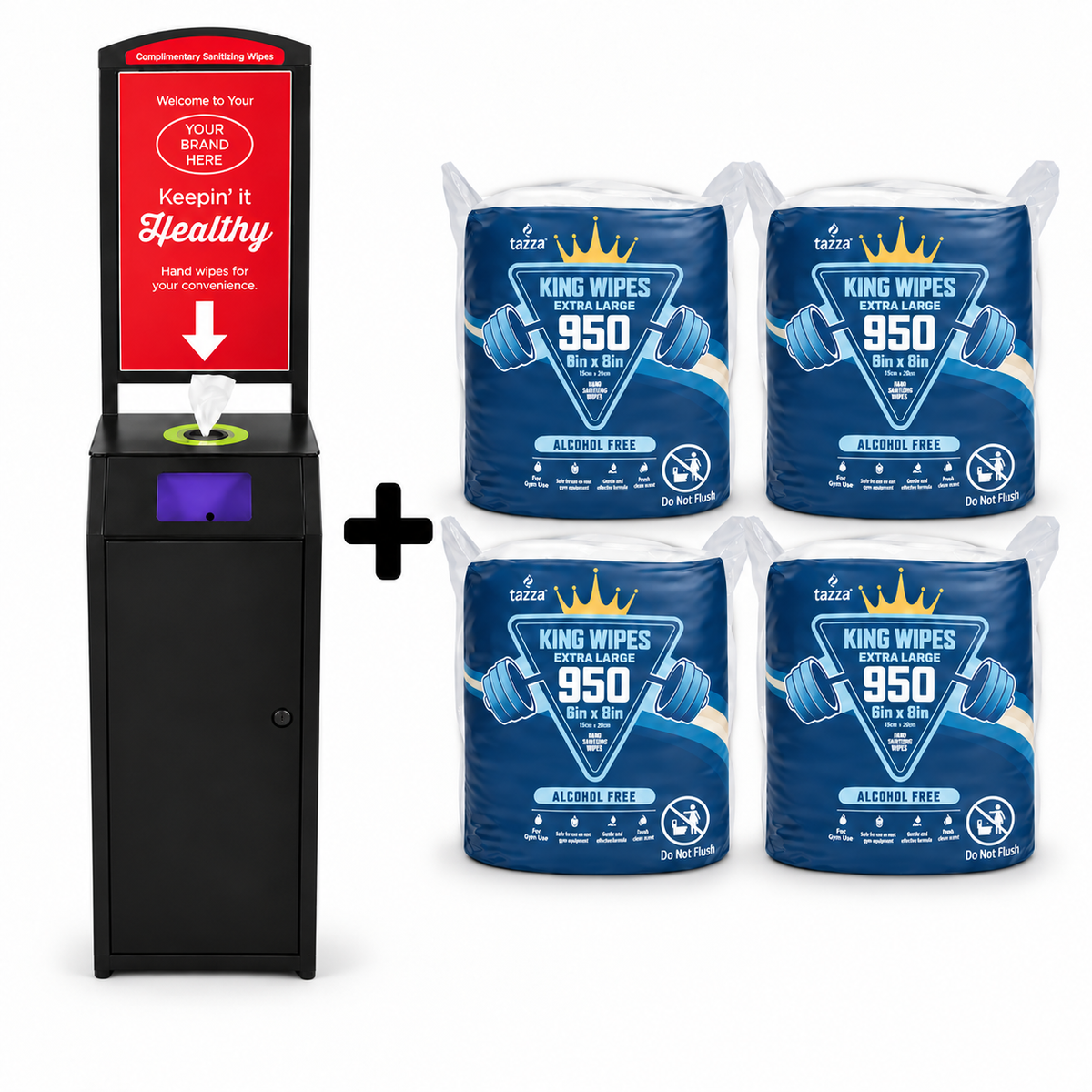 Tazza Premium Club Starter Kit – Premium Wipe Dispenser + King 950CT Wipes with Custom Signage