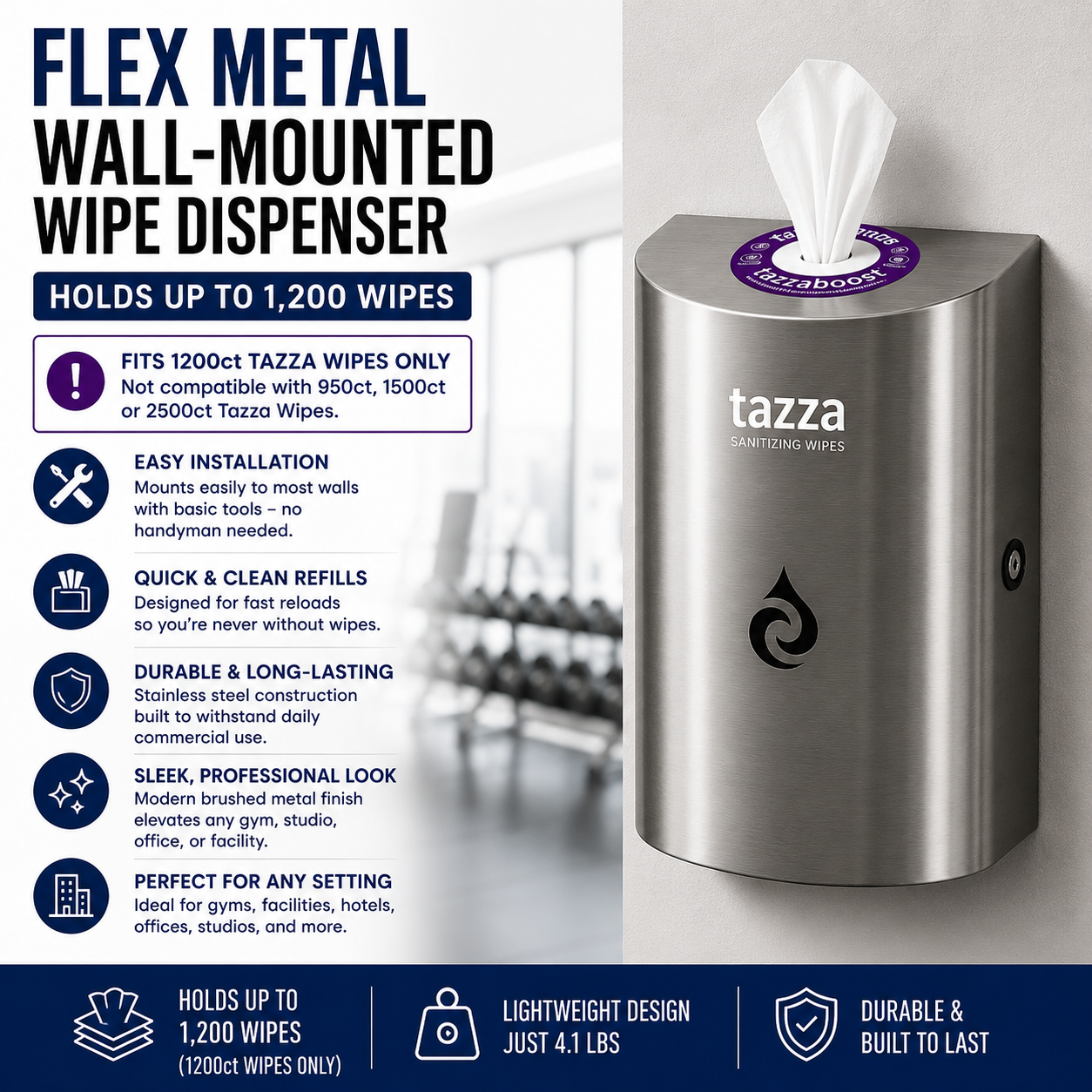 Tazza Flex Metal Wall-Mounted Wipe Dispenser - Premium Stainless Steel, Space-Saving Design