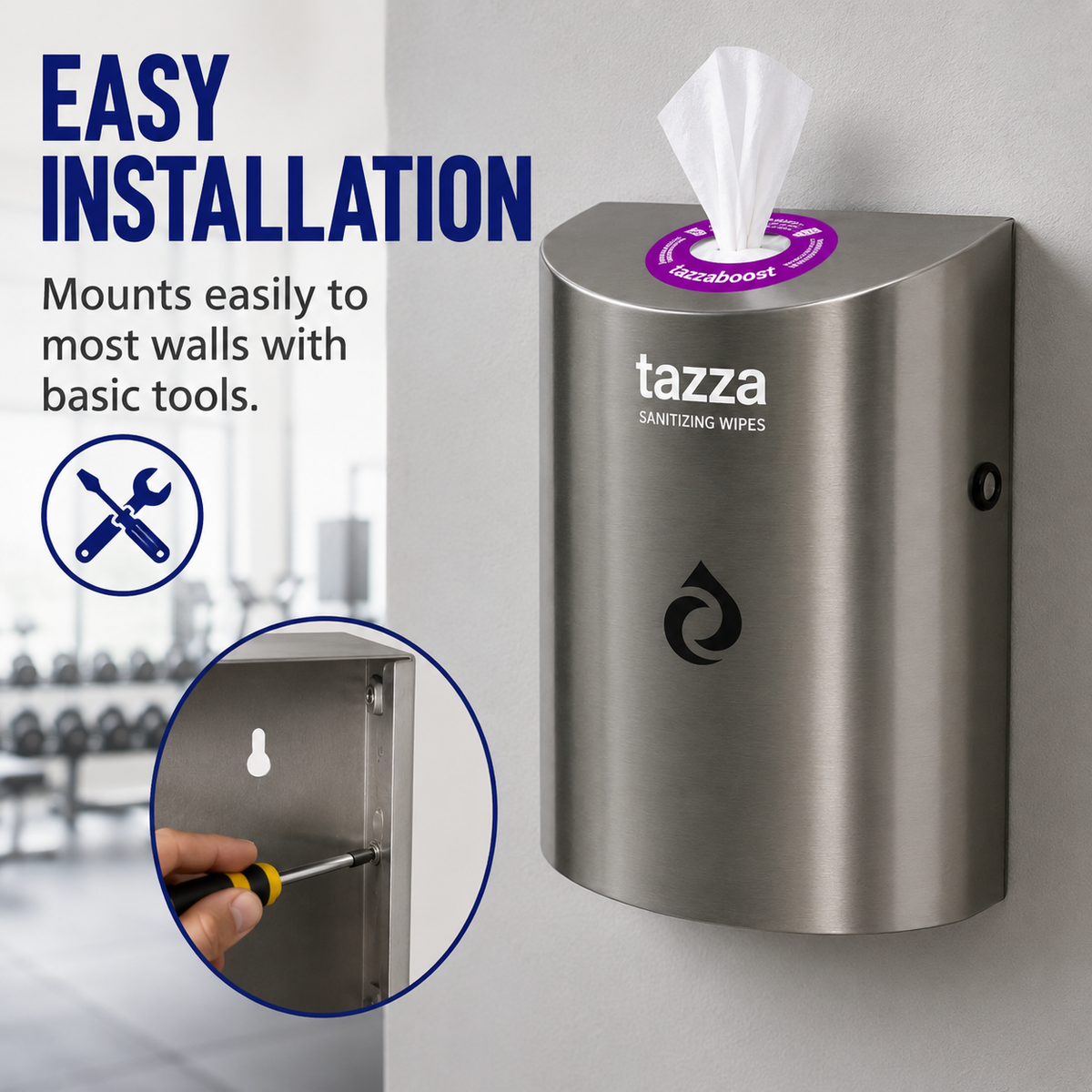Tazza Flex Metal Wall-Mounted Wipe Dispenser - Premium Stainless Steel, Space-Saving Design