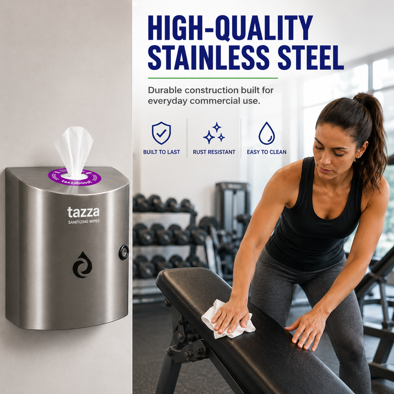 Tazza Flex Metal Wall-Mounted Wipe Dispenser - Premium Stainless Steel, Space-Saving Design
