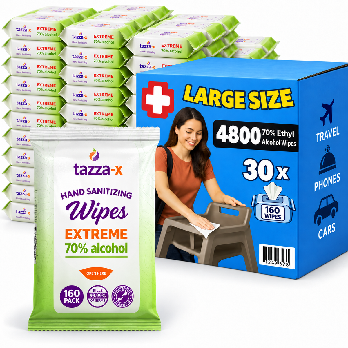 Wet Wipes - 30 x 160 Count (4,800 Total Wipes) - 70% Alcohol, Pre-Saturated Hand & Surface Cleaning Wipes