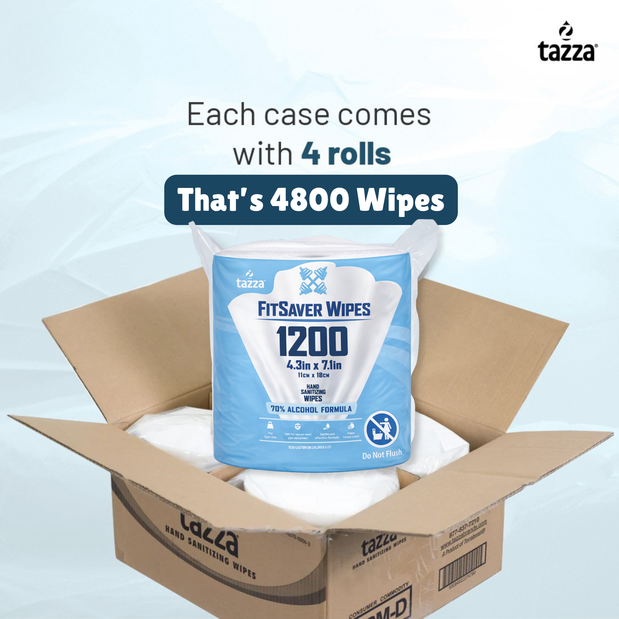 Wet Wipes - 4 x 1200 Ct, 70% Alcohol Durable Pre-Saturated Cleaning Gym Equip Wipes.