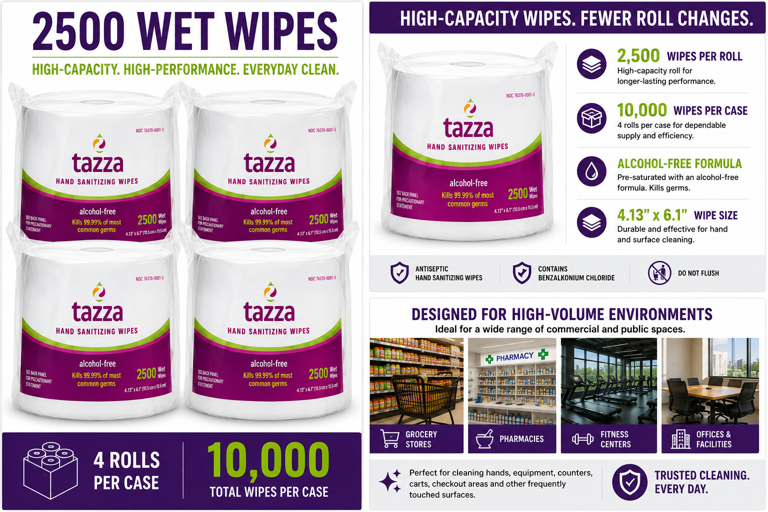 Wet Wipes - 4 x 2500 Count (10,000 Total Wipes) - Alcohol-Free, Pre-Saturated Multi-Surface Cleaning Wipes