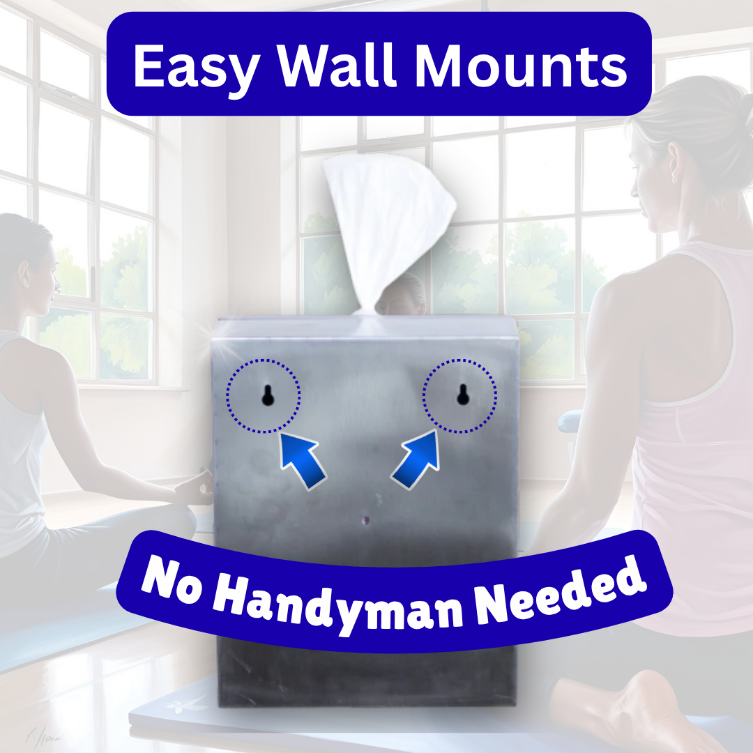 Stainless Steel Wall-Mounted Gym Equipment Wipe Dispenser – No-Touch Sanitizing Wipes Holder, Easy to Install & Refill, Ideal for Gyms, Studios & Commercial Use