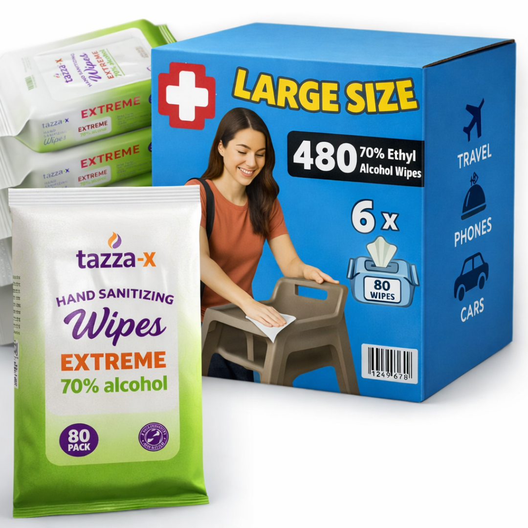 Alcohol Wipes - Unscented, Travel Hand Cleaning Wipes - 80 Ct (Pack of 6, 480 Wipes) for Travel, Home, School, Office, the Outdoors