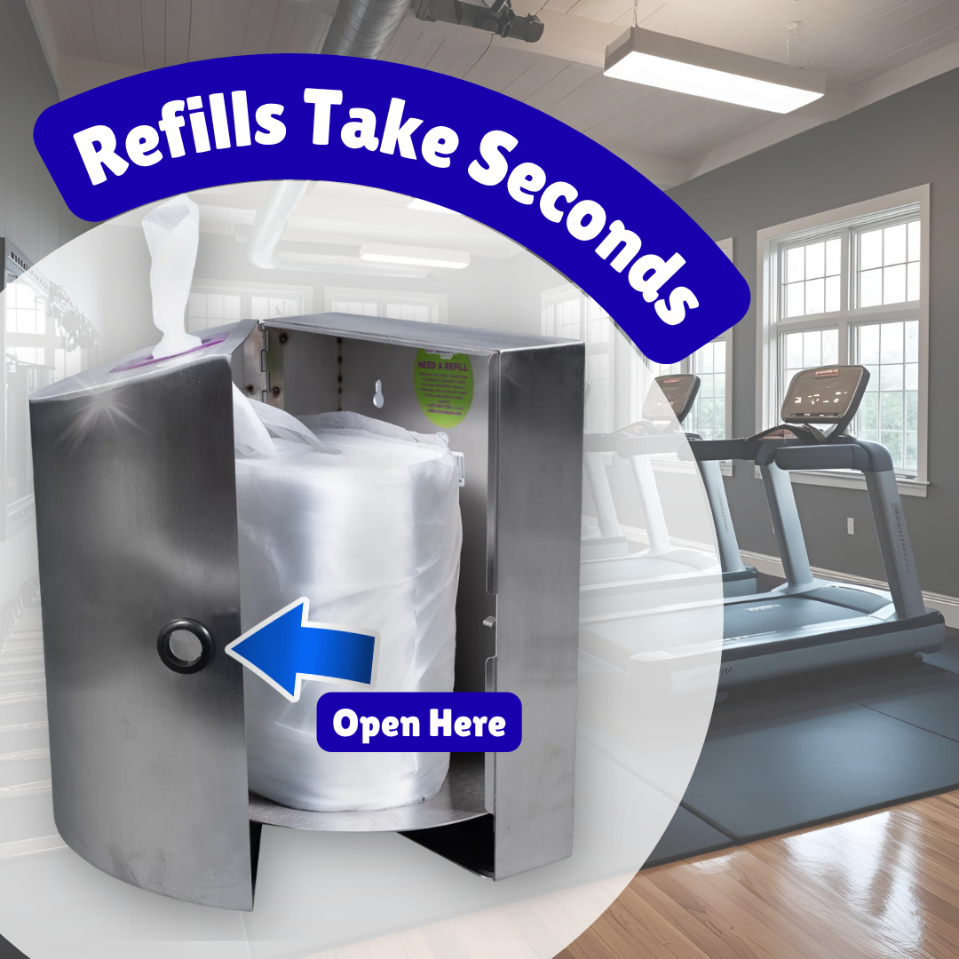 Stainless Steel Wall-Mounted Gym Equipment Wipe Dispenser – No-Touch S