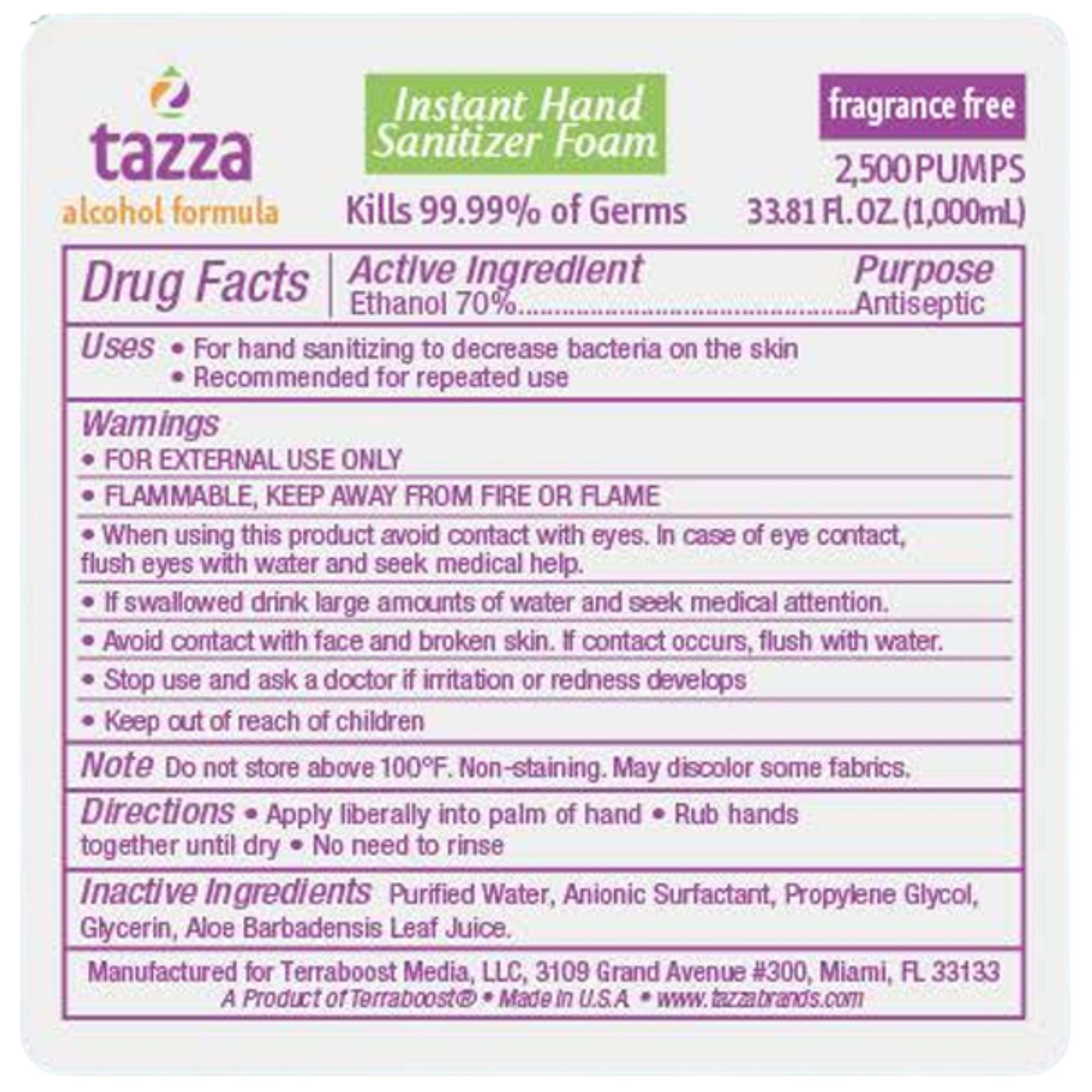 2 Liter Alcohol Hand Sanitizer refill (2 x 1L, 5000 pumps total) for Tazza Dispensers