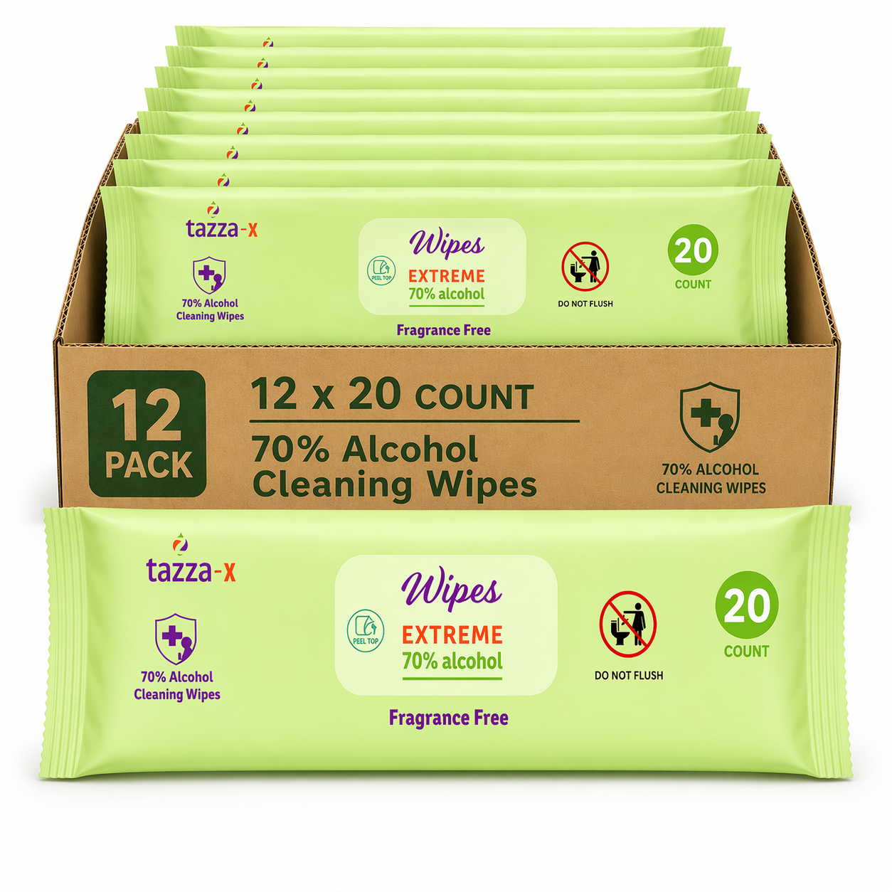 Alcohol Cleaning Wipes, 12 x 20 Count (240 Total Wipes), Fragrance Free Sanitizing Surface Wipes, Thin Soft Packs for Travel, Offices, Gyms & Commercial Use