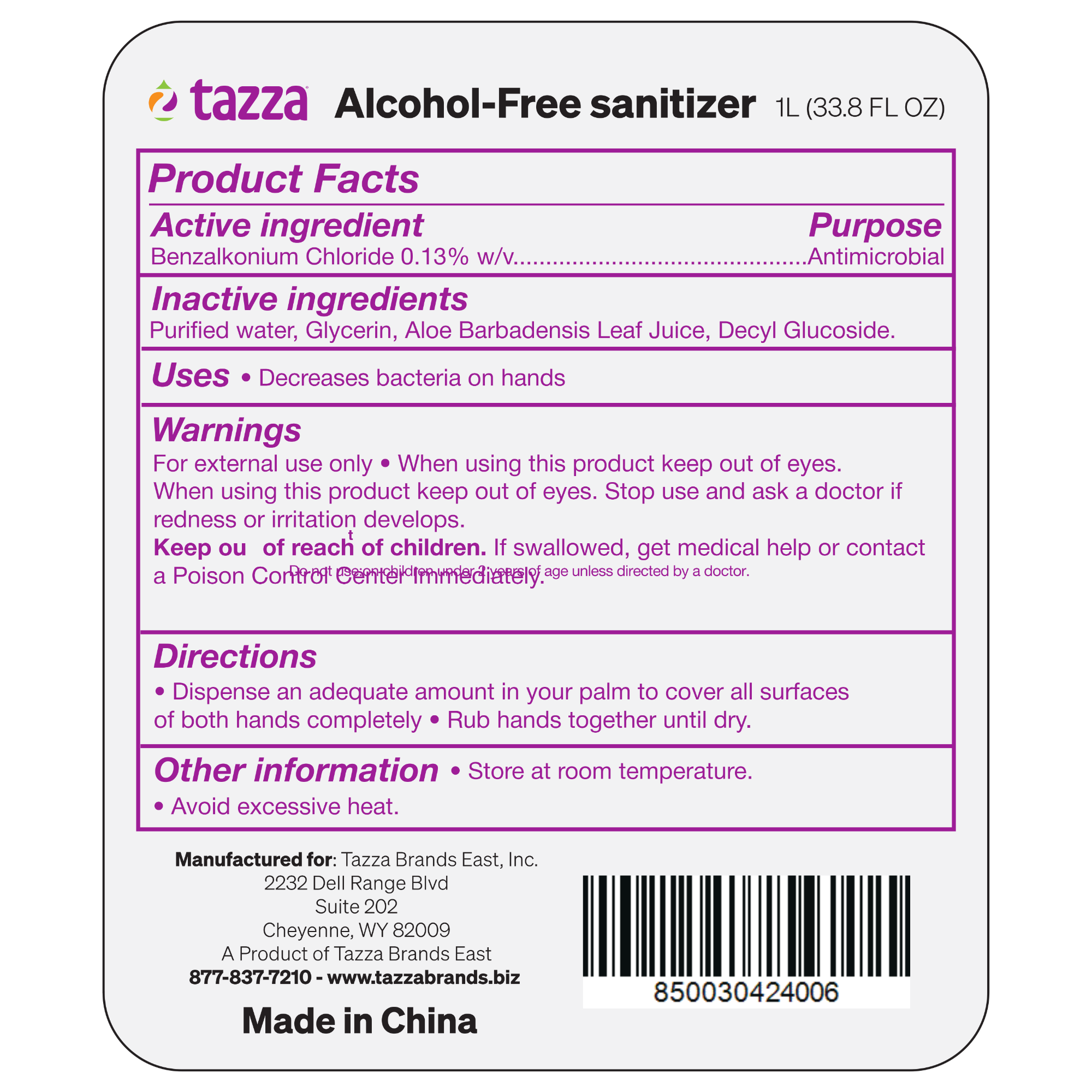 10 Liter Non-Alcohol Hand Sanitizer Refill (10 x 1L, 25000 pumps total) for Tazza Dispensers