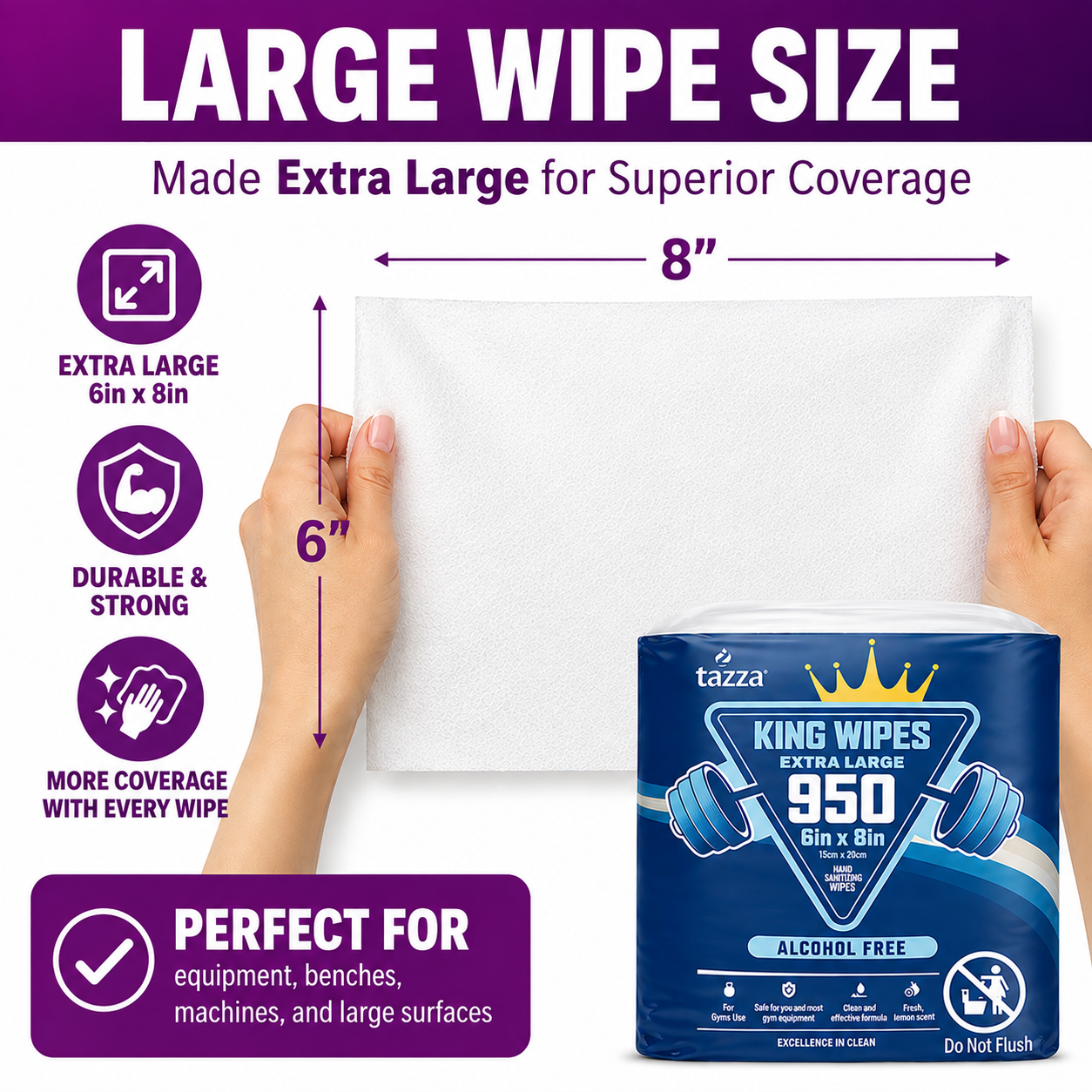 Gym Equip Wipes, 4 x 950 Count (3800 Total Wipes) - Durable, Pre-Saturated Gym Equipment & Surface Cleaning Wipes