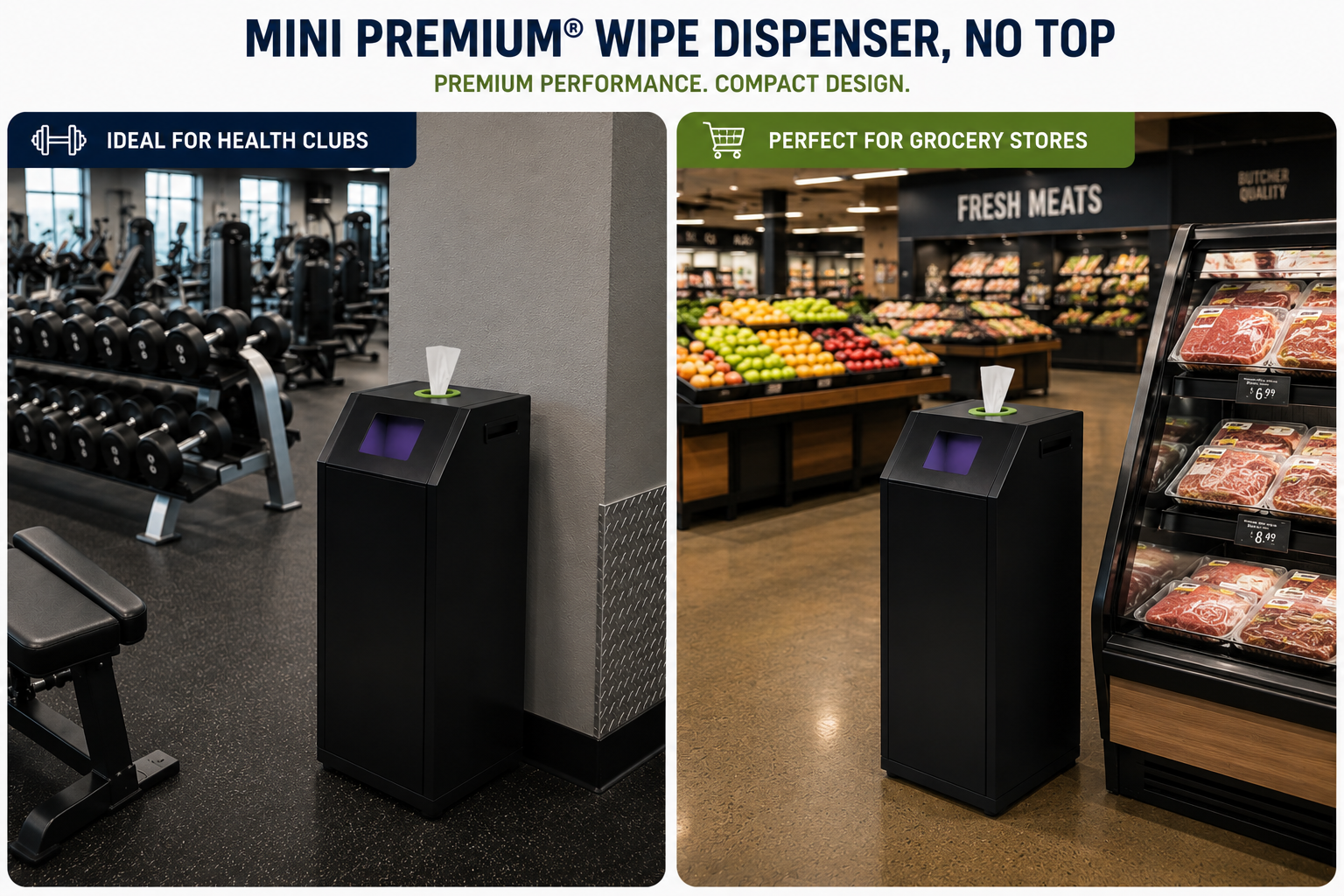 Tazza Mini Premium Wipe Dispenser – Commercial Floor Stand with Integrated Trash & Storage