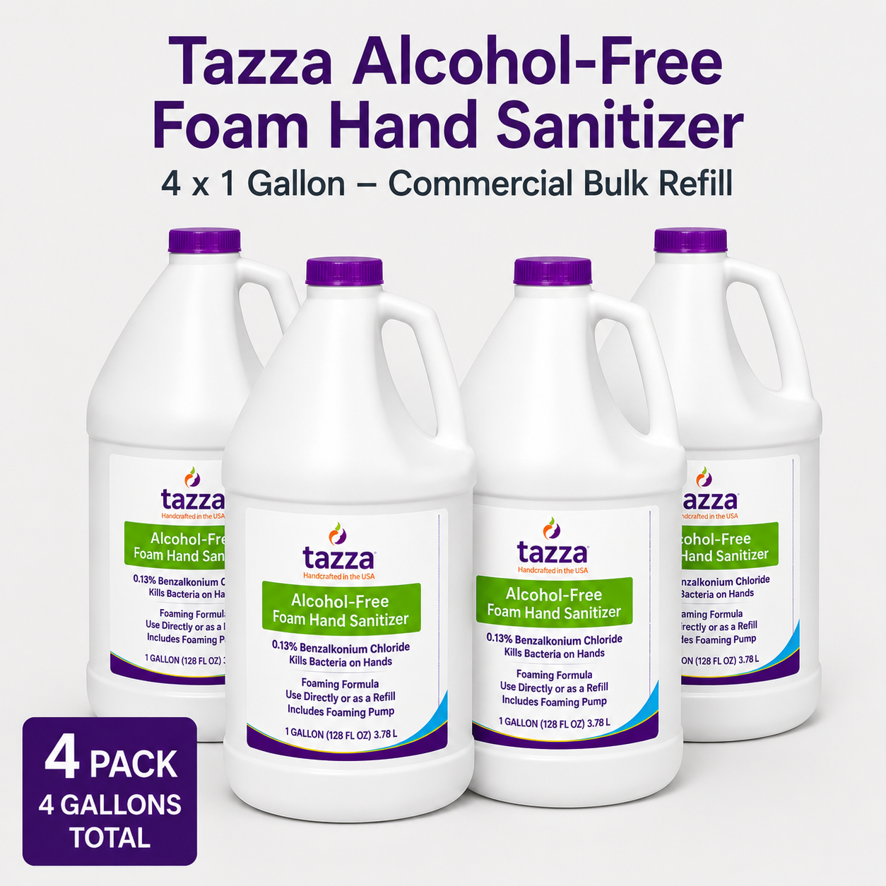 Tazza Alcohol-Free Foam Hand Sanitizer, 4 x 1 Gallon – Commercial Bulk Refill