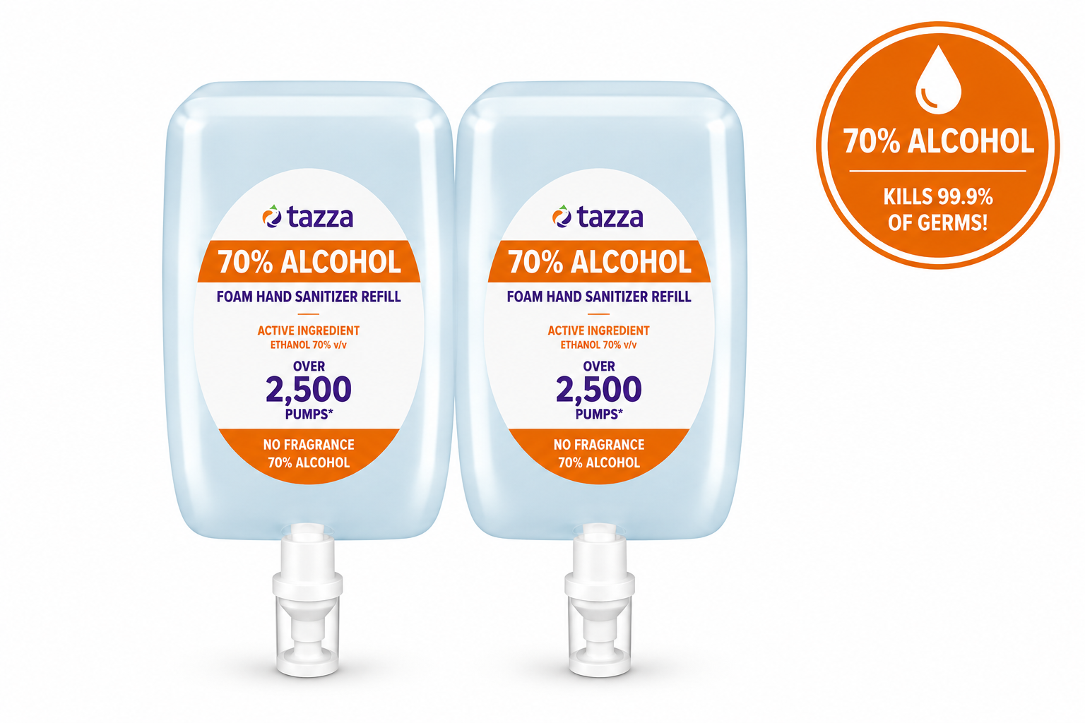 Tazza 70% Alcohol Foam Hand Sanitizer Refill - 2 x 1L Bottles, Up to 5,000 Pumps