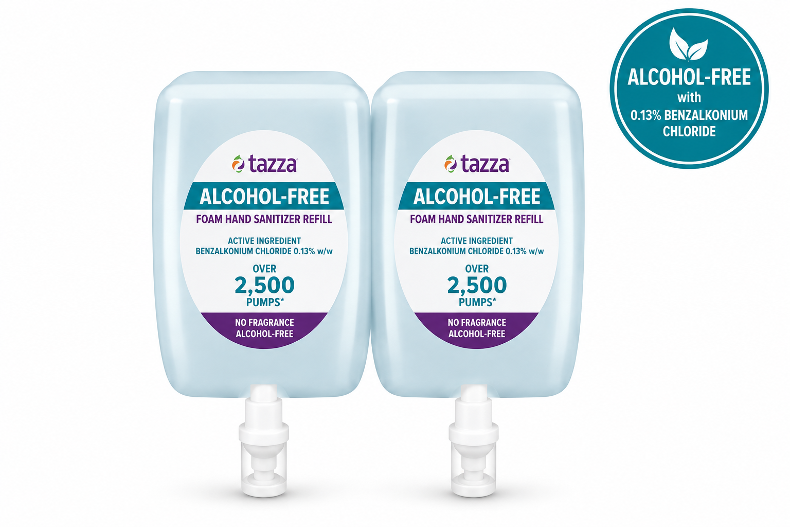 Tazza Alcohol-Free Foam Hand Sanitizer Refill - 2 x 1L Bottles, Up to 5,000 Pumps