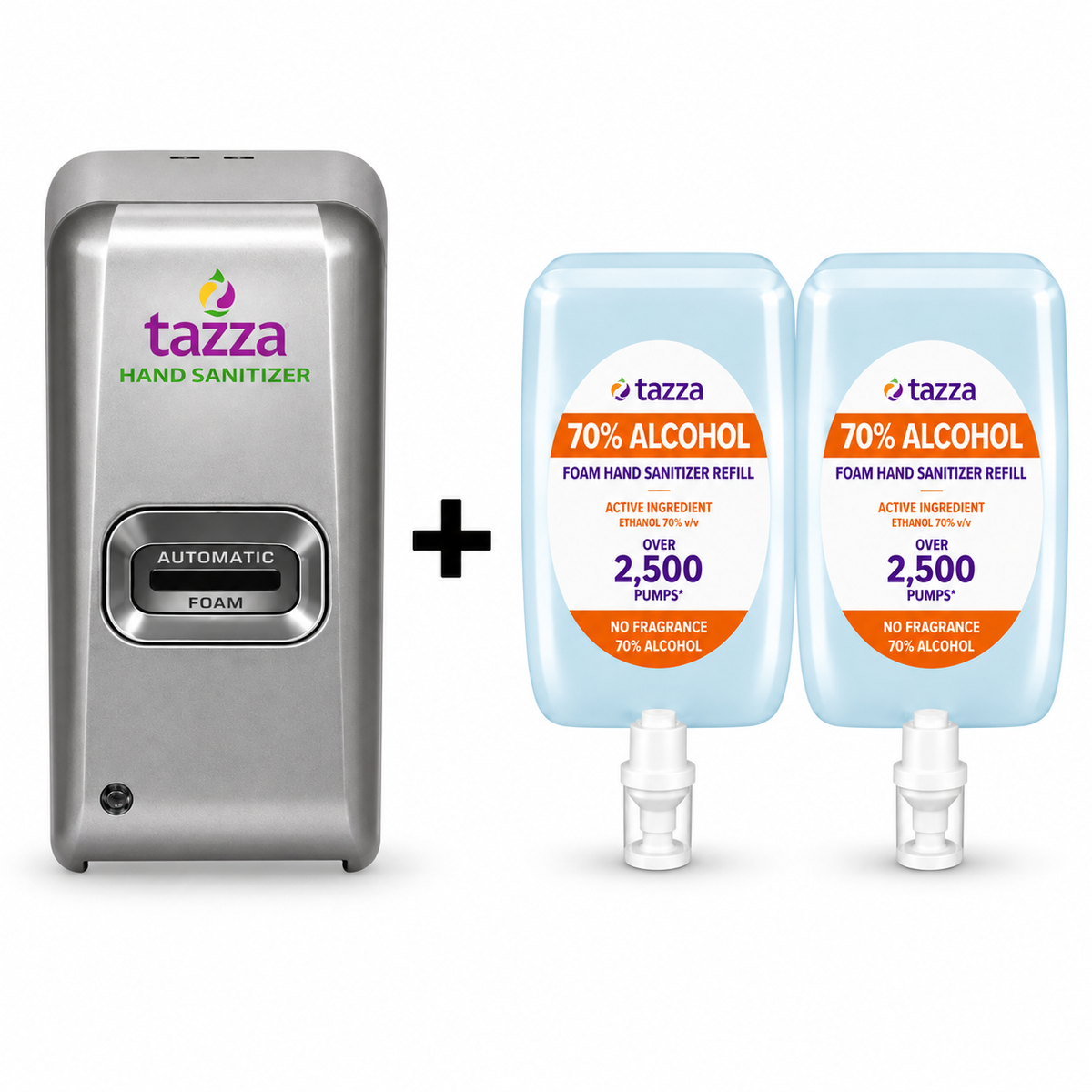Tazza Hand Sanitizing Starter Kit – Automatic Foam Dispenser + 1-Liter Sanitizer Refills