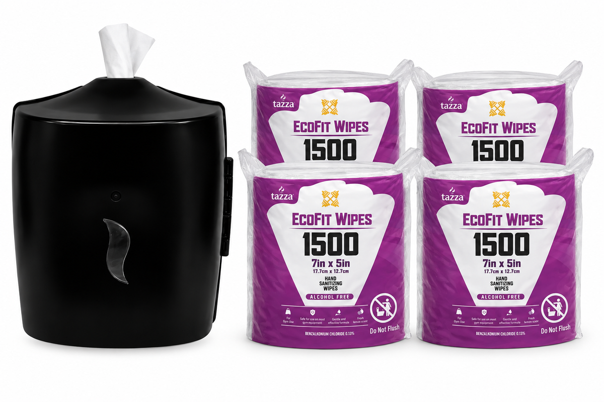 Tazza Compact Wall Starter Kit – Wall-Mounted Wipe Dispenser + EcoFit 1500CT Wipes