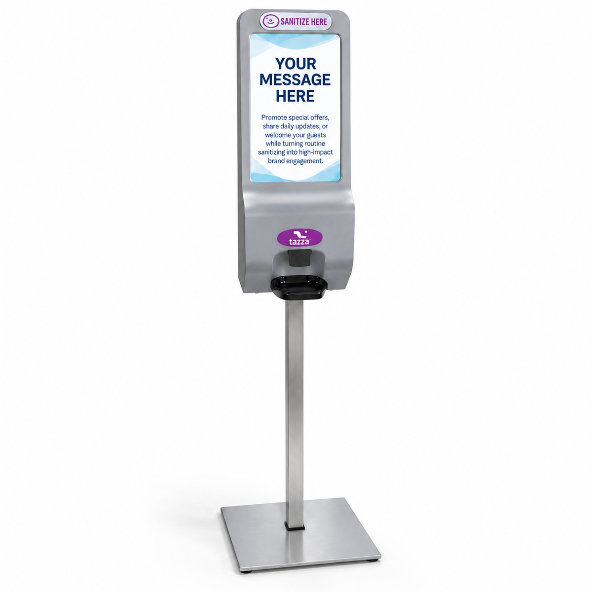 Tazza Luxury Manual Hand Sanitizer Station – Freestanding Commercial Dispenser with Metal Floor Stand & Custom Signage