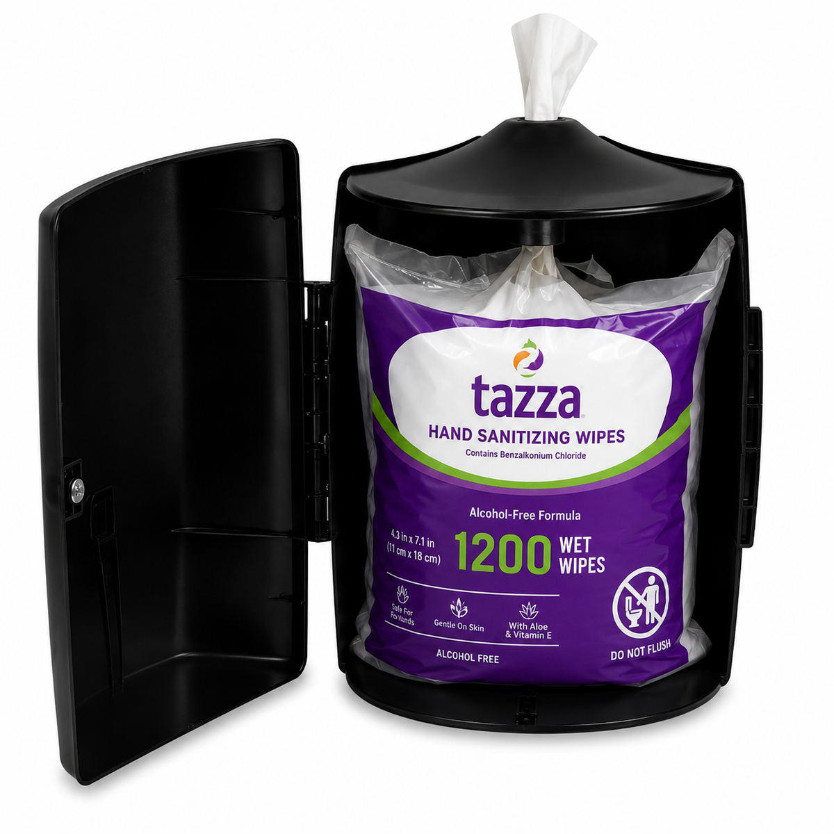 Tazza Flex Plastic Wall-Mounted Wipe Dispenser - High-Capacity, Space-Saving Design