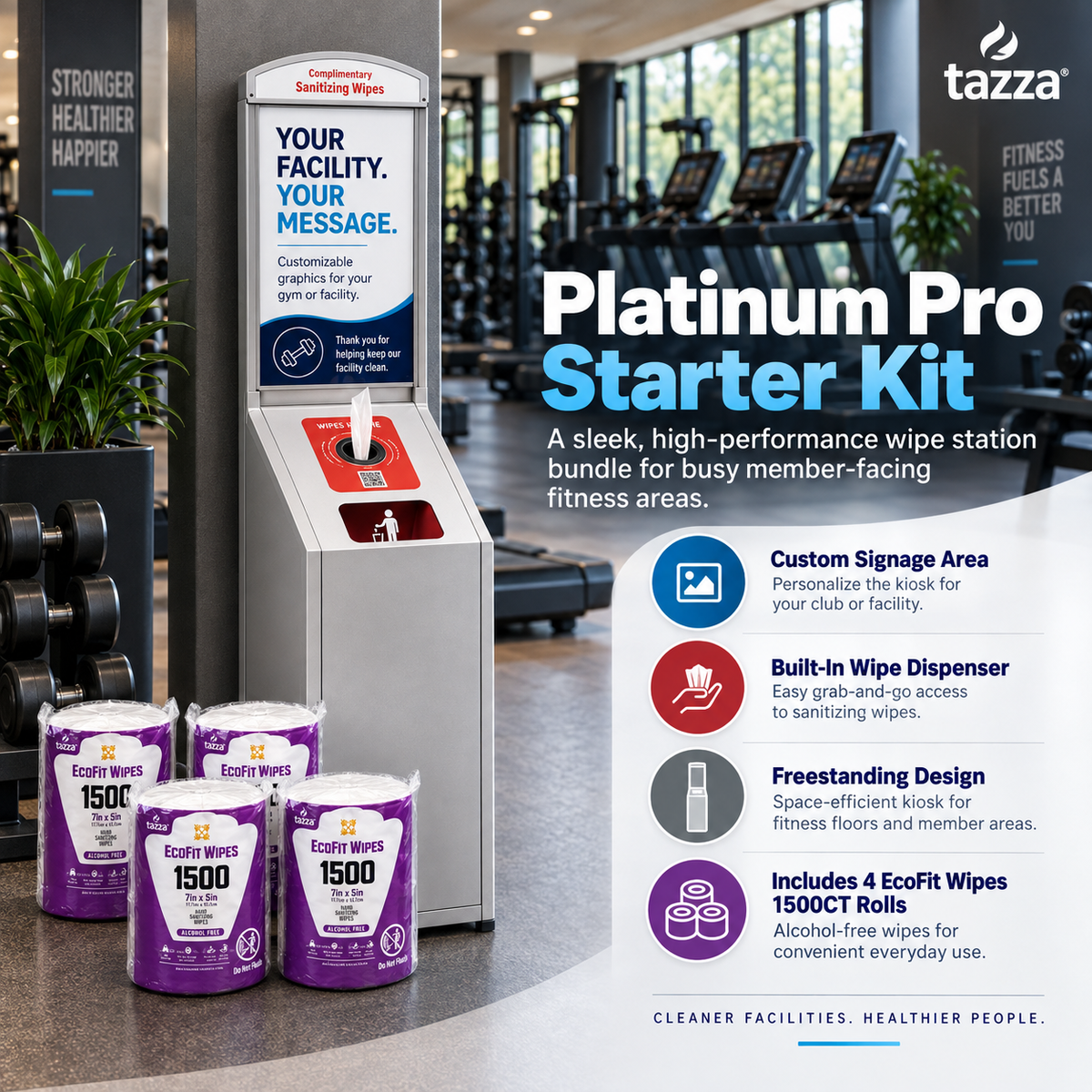 Tazza Platinum Pro Starter Kit – Premium Wipe Dispenser + EcoFit 1500CT Wipes