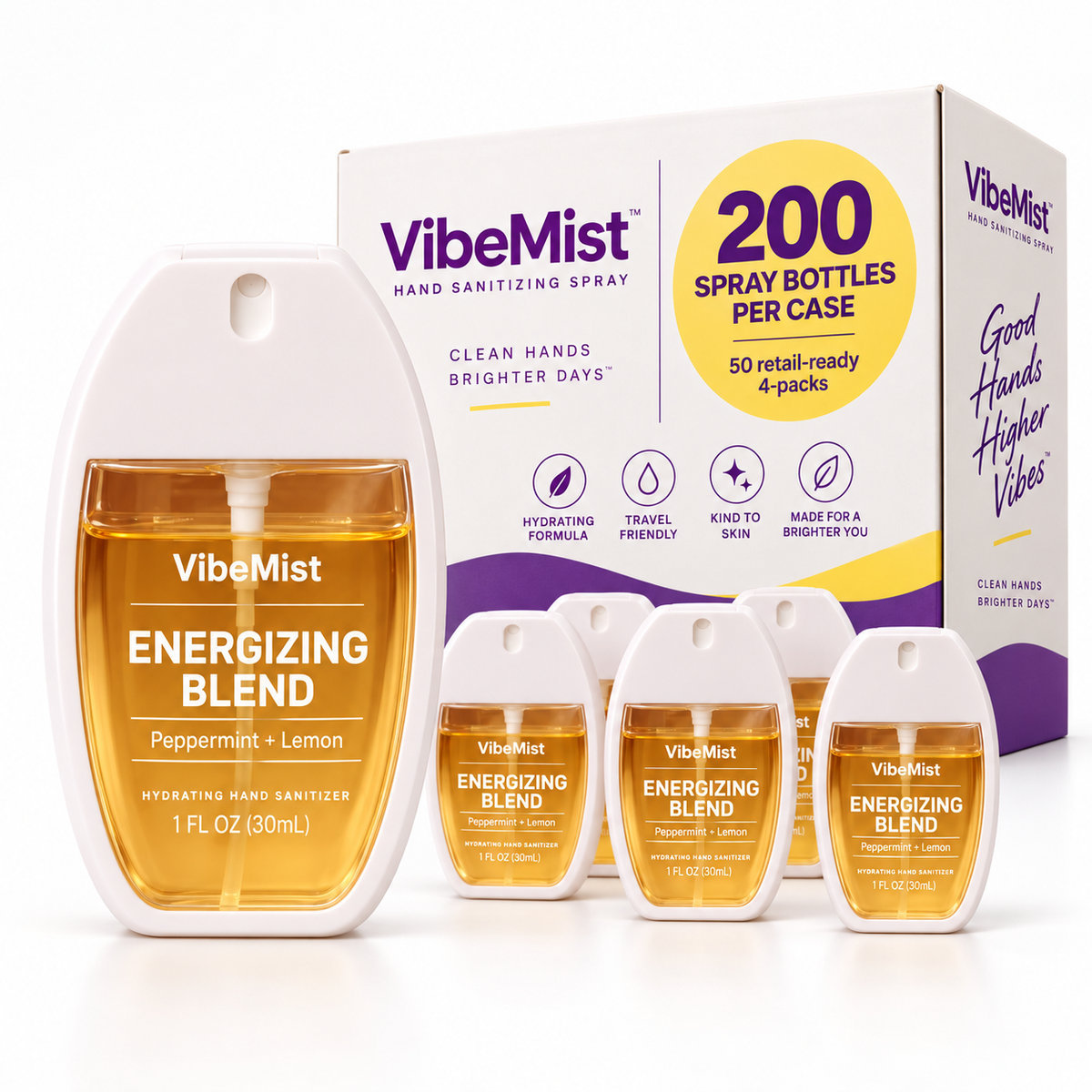 Tazza VibeMist Energizing Blend Hand Sanitizing Spray - Peppermint + Lemon - Case of 200