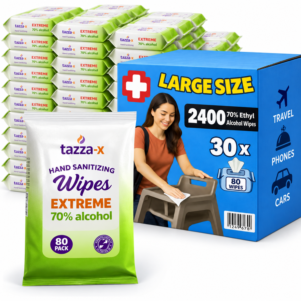 Wet Wipes - 30 x 80 Count (2,400 Total Wipes) - 70% Alcohol, Pre-Saturated Hand & Surface Cleaning Wipes