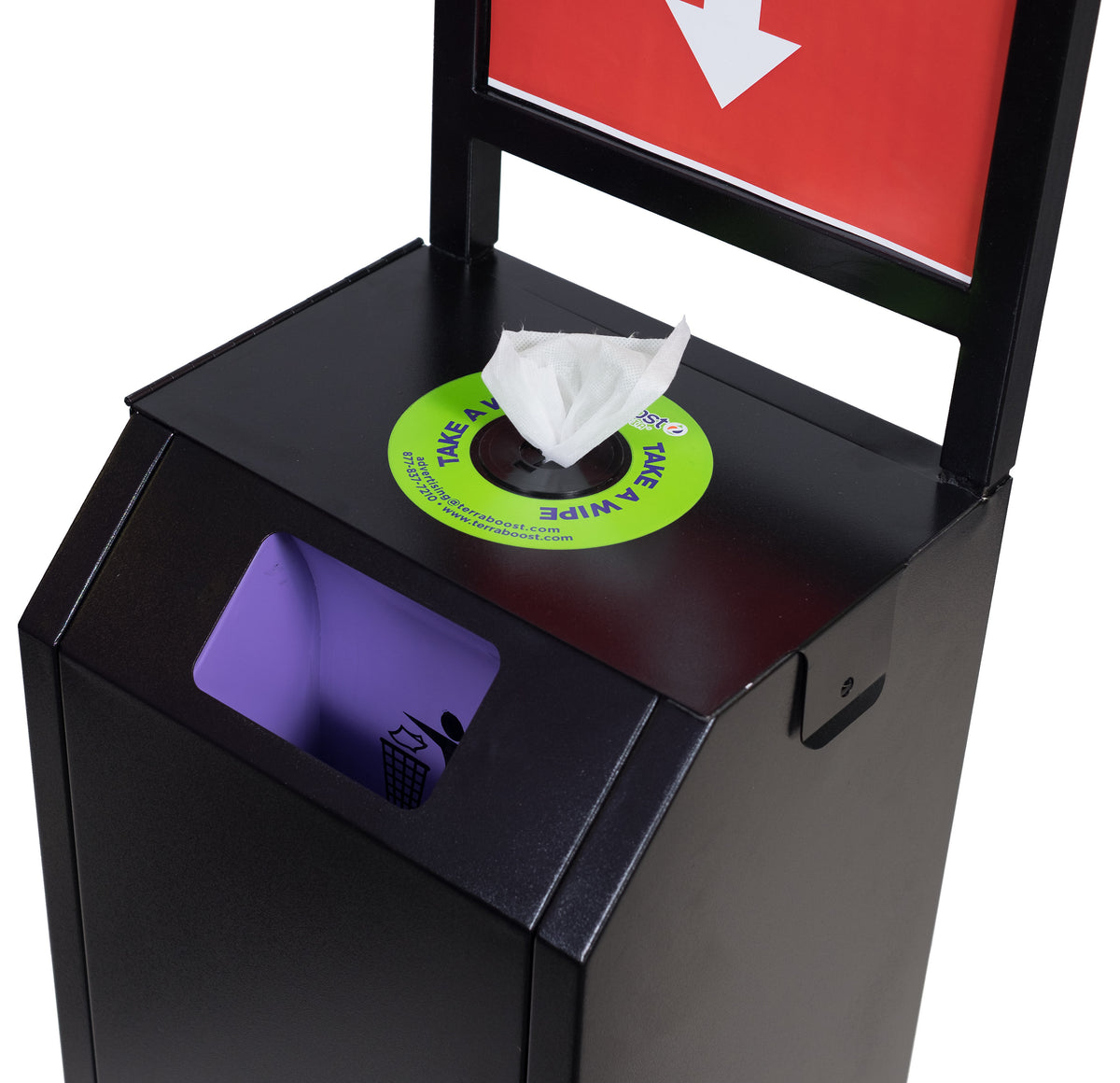 Tazza Full-Size Premium Wipe Dispenser – High-Capacity Commercial Floor Stand with Storage, Trash & Customizable Signage